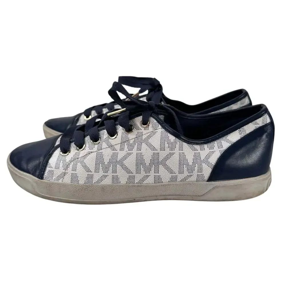 KORS Michael Kors Navy White Signature Sneakers Womens 10 Monogram Casual